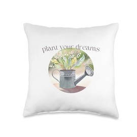 Plant Your Dreams Watering Can and Sprout Design Throw Pillow