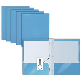 2 Pocket Glossy Light Blue Paper Folders with Prongs, 25 Pack, by Better Office Products, Letter Size, High Gloss Light Blue Paper Portfolios with 3 Prong Fasteners, Box of 25, Light Blue