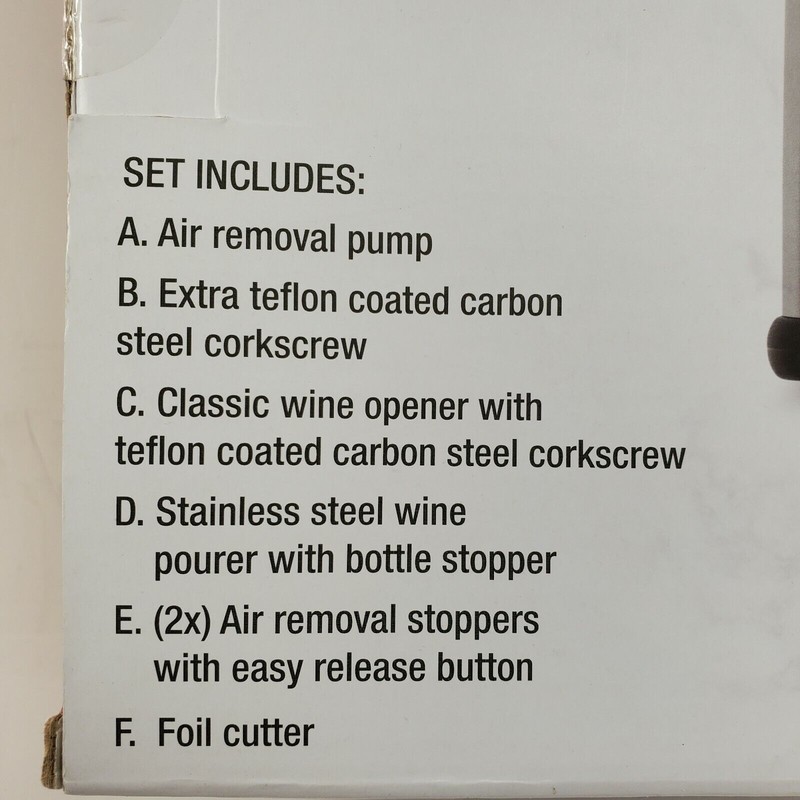 Brookstone Wine Opener Set Cork Screw Black 7 piece Preserver