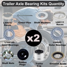 2 Sets 3500 lb Trailer Axle Bearing Kits, L68149 L44649 Boat Wheel Bearing Kit with 1.98'' Dust Caps, 171255TB/10-19 Grease Seals, Cotter Pins, Axle Nuts & Washers for 1-3/8'' to1-1/16'' #84 Spindle