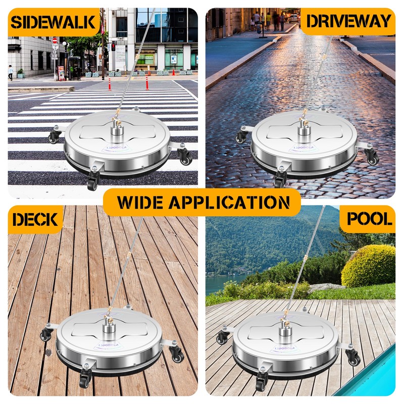 19" Pressure Washer Surface Cleaner with 4 Wheels - Stainless