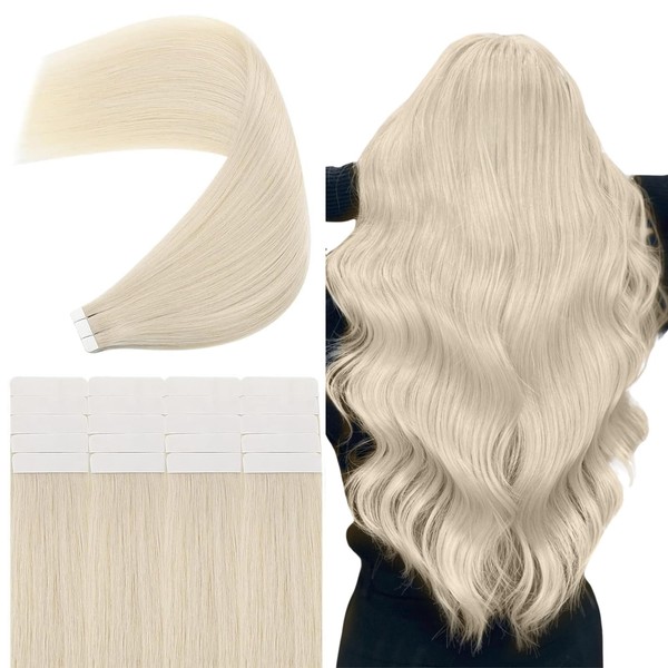 JoYoung Human Hair Tape in Extensions Blonde Tape in Human Hair Extensions Blonde Tape ins Human Hair Extensions Platinum Blonde Tape on Real Hair Extensions Human Hair Blonde 18In 50G 20Pcs