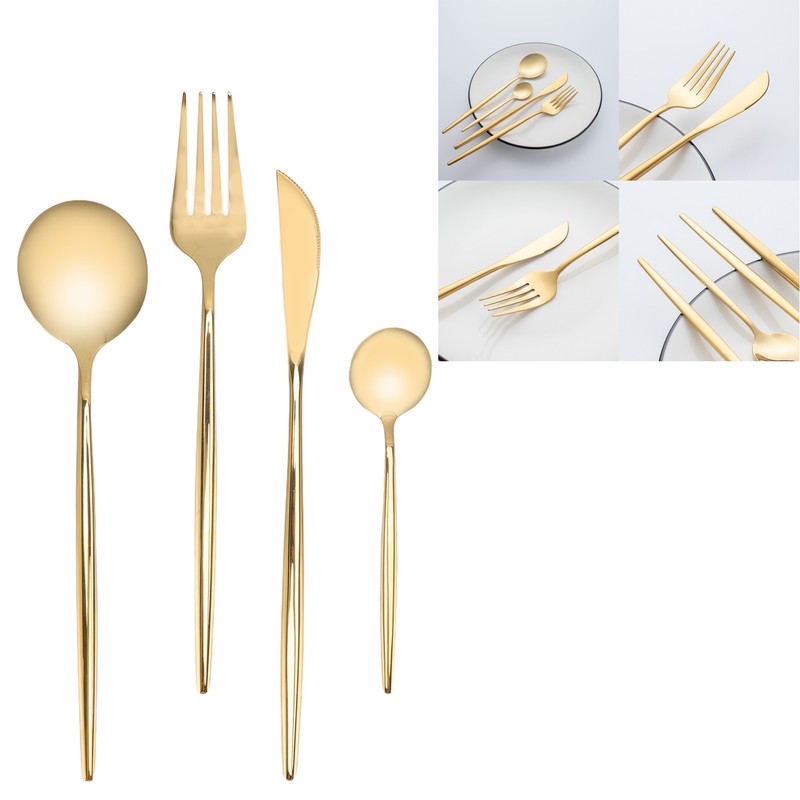 24Pcs Gold Silverware Set Knife Fork Spoon Rustproof Stainless Steel