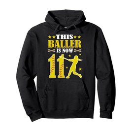 This Baller Is Now 11 Year Old Birthday Girl Softball 11th Pullover Hoodie