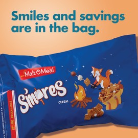 Malt-O-Meal S'mores Breakfast Cereal, Smores Cereal with Honey Graham Squares and Chocolatey Puffs and Marshmallow Bits, Large Cereal for Family, 30 OZ Resealable Cereal Bag