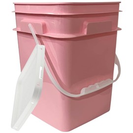 House Naturals 4 Gallon Square Food Grade Bucket Pail with Plastic Handles and Lid (Pack of 3) Made in USA containers (Pink - White lids)
