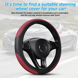Zpana Elastic Car Steering Wheel Cover, 14.5-15 Inch Leather Non Slip Vehicle Steering Wheel Protecter Without Inner Ring, Auto Interior Protection Accessories, Universal Fit (Wine Red)