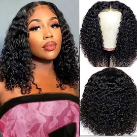 XIROM UN Wig Glue Free Precut 4x4 Lace Front Wig Women Human Hair Glue Free 180% Density Water Bob Wig Human Hair Beginner Curl Front Wig (12 Inch)
