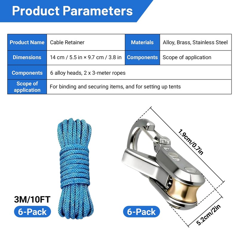 Rope Tightening Tool & Tensioner, 8 Pack Stainless Steel Cord