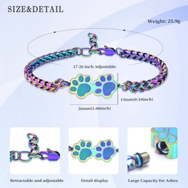 QGJNSGC Pet Paw Cremation Bracelet for Ashes Dog Cat Urn Memorial Jewellery Adjustable Bangle Keepsake Gift for Women Men, Stainless Steel