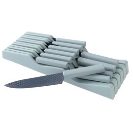 In-Drawer Knife Block Set, 12PCS Stainless Steel Chef Knife Set with Knife Drawer Organizer, Sharp Cooking Kitchen Knife Set with 6 Steak Knives for Kitchenette for Small Spaces Save Space (Blue)