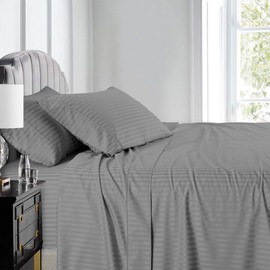 Royal Hotel Bedding Stripe Sheets - 600 Thread Count - 4PC Bed Sheet Set - 100% Cotton - Sateen Stripe, Deep Pocket, King Size, Gray