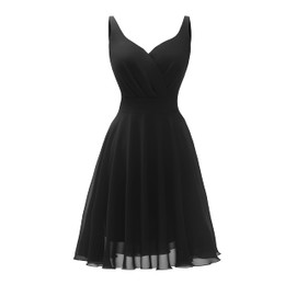 Dressever Summer Cocktail Dress V-Neck Adjustable Spaghetti Strap Chiffon Sundress Black 2XL