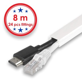 A+ ELECTRIC 315" Cord Cover and 24 Pcs Fittings for Max 2 Cables Cable Raceway Cable Concealer Cord Management Kit Wire Cord Hider for 1 or 2 Cable Organizer On Wall Paintable Self Adhesive Channel