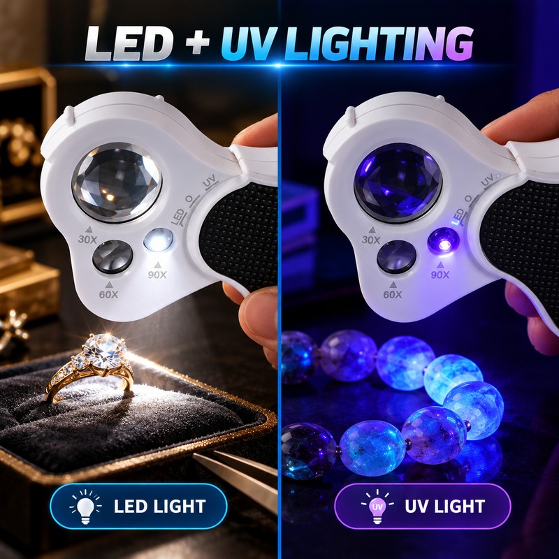 Illuminated Jewelry Loupe for Detail Inspection – 30X 60X 90X