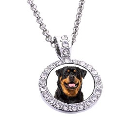 PJ4U Rottweiler Dog Pet Family Silver Colour Necklace With Diamante Pendant And Gift Box