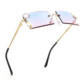 FEISEDY Vintage Rimless Diamond Sunglasses 90s Small Rectangle Bling Frameless Y2K Candy Color Glasses B2333