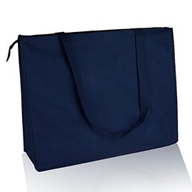 (3 Pack) Set of 3- Reusable Non Woven Jumbo Zippered Tote Bag (Navy)