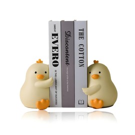 Hug Duck Bookends, Cute Book Ends Decorative Bookends for Shelves, Creative Resin Boo1k Holders for Shelf Desk Home Office Decoration (Yellow)