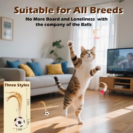 OwletWishes Cat Bouncy Ball Toys Sports Style, 3 Pack with Feathers, Durable Interactive Chase and Pounce Toys for Indoor Cat Exercise, Suitable for All Breeds