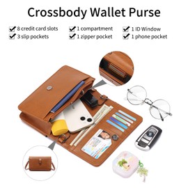 SENDEFN Crossbody Purse for Women Leather RFID Wallet Purse with Credit Card Slots Small Wallet Cellphone Purse