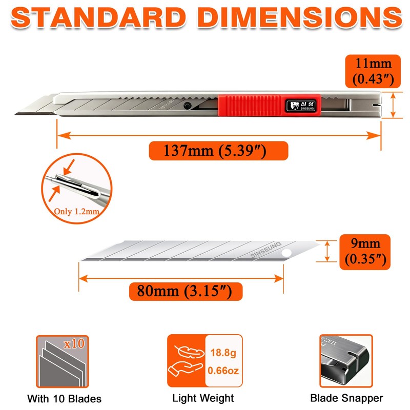 SINSEUNG 9mm Auto Lock Utility Knife with 30 Degree SK2