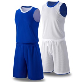 1 Set of Men's Reversible Basketball Jersey and Shorts, Double-Sided Custom Athletic Uniforms for Team Sports Practice (Blue/White, X-Large)