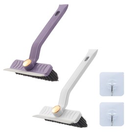 Feelorna 2Pcs Multi-Function Rotating Crevice Cleaning Brush, 360°Rotating No Dead Corners Hard Bristle Crevice Gap Brush Household Cleaning Brush with 2 Hooks for Bathroom Kitchen (White+Purple)