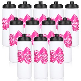 Domensi 12 Pcs Cheer Team Gifts for Girls Cheer Water Bottles Pom Pom Cheer Sports Squeeze Water Bottle Cheer Teams Water Bottles 20 oz Reusable Plastic Water Bottles for Girls