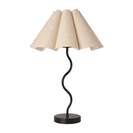 KUNJOULAM Small Table Lamp, Bedside Nightstand Lamp with Umbrella Form Fabric Lampshade Black Base, Morden Mini Desk Lamp for Bedroom Home Office Decor