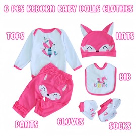 Reborn Baby Dolls Clothes Little Fox 6pcs Outfit Accessories for 17-23 Inch Newborn Baby Doll Girl&Boy Baby Doll Clothing Cute Fox Element Set
