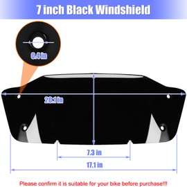 7" Windshield for Street Glide FLHX 2024-UP, Motorcycle Windscreen Splitter Wind Shield Visor Replacement Accessories for Harley Davidson CVO Street Glide Ultra FLHX FLHXSE FLHXU, Black Windshield