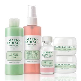 Mario Badescu Essentials 5 Piece Kit, Skincare Gift Set With Drying Lotion, Rose Water Facial Spray, Silver Powder, Enzyme Cleansing Gel and Flower & Tonic Mask