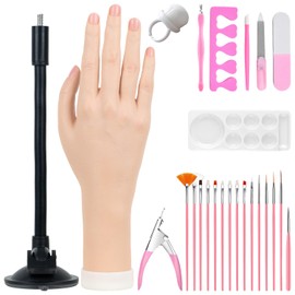 Mano De Práctica Para Uñas Acrílicas, Mano Falsa Flexible Con Soporte Ajustable, Kit De Entrenamiento De Uñas, Mano De Maniquí Para Principiantes Y Artistas De Uñas (Soporte Con Ventosa)