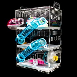 Hasmter Cage Multi-Tier Rat Cage and Habitats with Tubes Tunnels, Acrylic Mouse Cage Include Exercise Wheel, Bottle, Food Bowl for Small Rodent