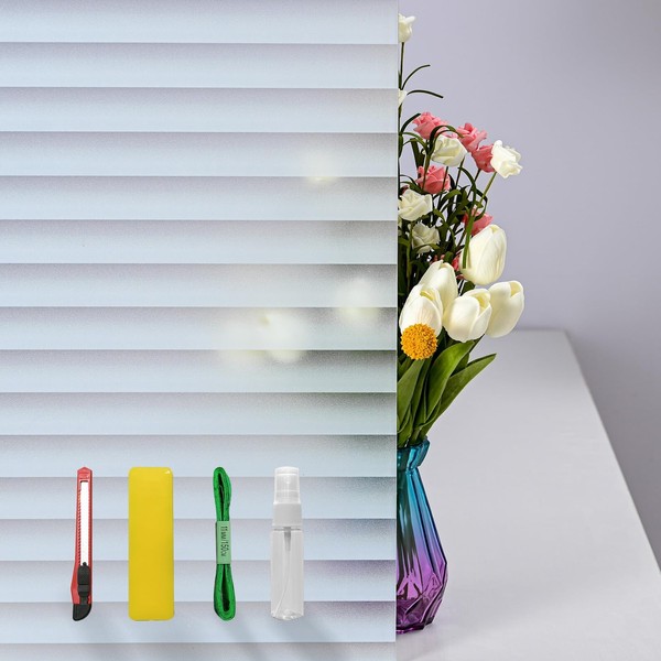 DERZGAO Window Privacy Film with Installation Tools, Blinds Pattern, Static