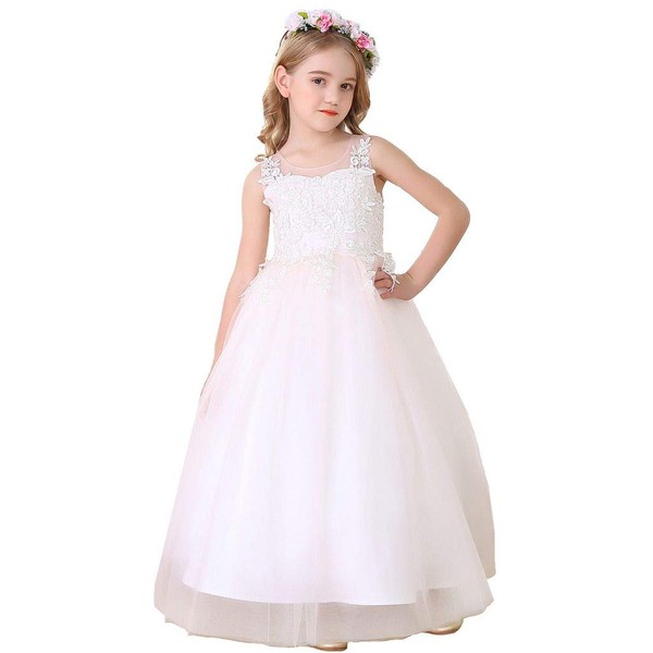 Bow Dream Lace Flower Girl Dress Wedding Junior Bridesmaid Elegant