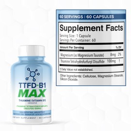 TTFD Thiamine B1 Supplement 60Capsules Made in USA- Thiamine TTFD Vitamin B1 MAX, High-Potency Supplement for Energy & Focus, Supports Healthy Nerve Function & Overall Wellness by MaxLife Naturals