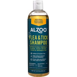 ALZOO Natural Flea and Tick Repellent Shampoo for Dogs, Effectively Repels Fleas, Ticks & Mosquitos, Plant-Based Active Ingredients, Sulfate & Paraben-Free, 12 Fl. Oz.