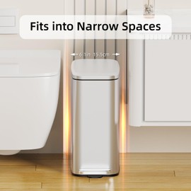 KSSKSS Small Bathroom Trash Can with Lid Soft Close, Step Pedal, 6L / 1.6 Gal Stainless Steel Garbage Bin with Removable Inner Bucket, Slim Wastebasket for Narrow Spaces (Silver)