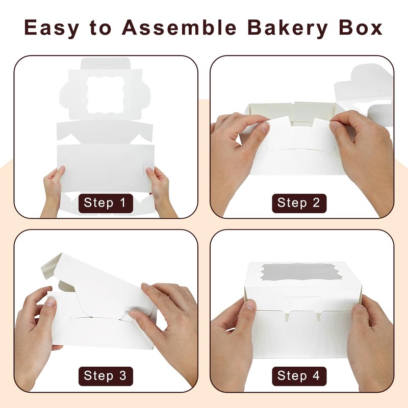 JOHOPACK 50pcs Cookie Boxes 6x6x2.5 Inch Bakery Boxes with window