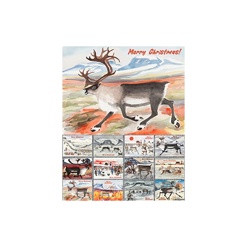 PIXILUV CHRISTMAS Greetings Cards 12 Notecards ~ Reindeer in Winter