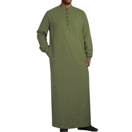 YAOHUOLE Mens Casual Muslim Thobe Ethnic Kaftan Robes Ayaba Jubba for Men with Pocket Army Green M