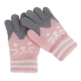 FakeFace Cute Children's Knitted Gloves Stretch Full Finger Gloves Boys Girls Winter Warm Children's Gloves Knitted Gloves 3-8 Years, Pink Cat