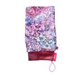 Mu LAN Legend Handmade Embossed Silk Exfoliation Mitt Polish Scrub (Pink Blue Cherry Flower)