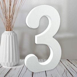 AOCEAN 6 Inch White Wood Numbers, Unfinished Wood Number for Wall Decorative Standing Numbers Slices Sign Board Decoration for Craft Home Party Projects (3)