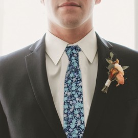 Mantieqingway Men's Skinny Ties 2.56'' Floral Print Neck Tie for Weddings, Groom, Groomsmen, Missions, Dances Corbata (Navy Green Floral)