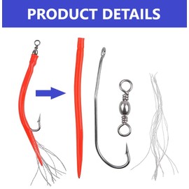 EVERBAY Soft Fishing Lures Tube Lure Sand Eel Baits Sea Fishing with Stainless Steel Hook and Barrel Swivel Saltwater Rigs for Bass Cod Pollock Haddock Fishing Gear Fishing Gift, 6/0 Red, 5pcs/Set