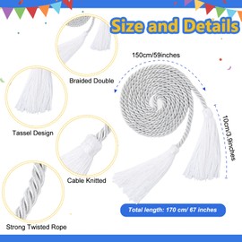 Geosar 48 Pcs Graduation Cords, Honor Cords with Tassel for Bachelor, Master, Doctor Graduation Ceremonies (White)