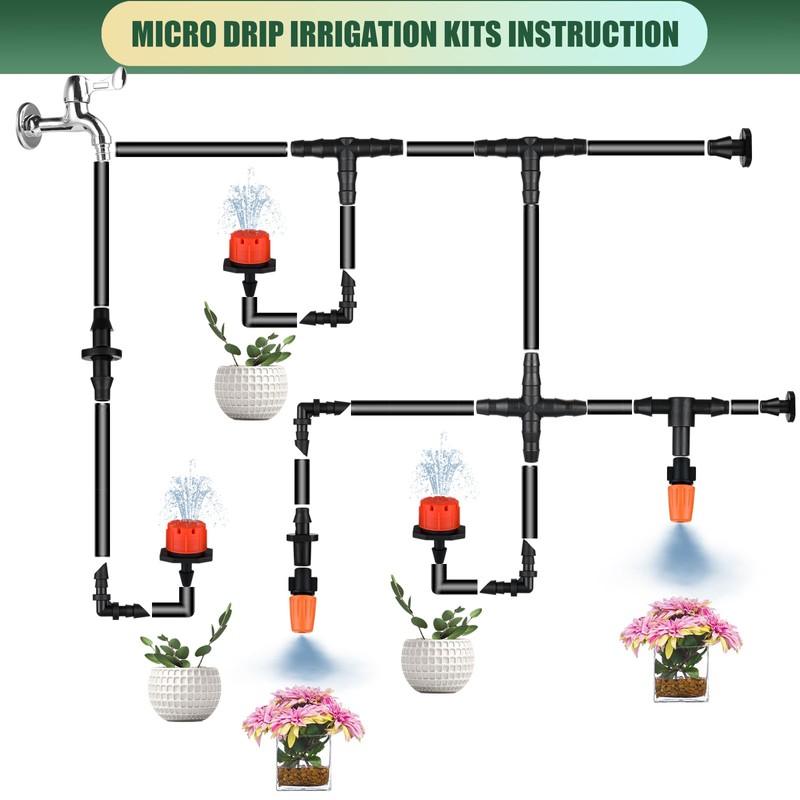 300Pcs Drip Irrigation Fittings Kit for 1/4" Tubing, Drip Line